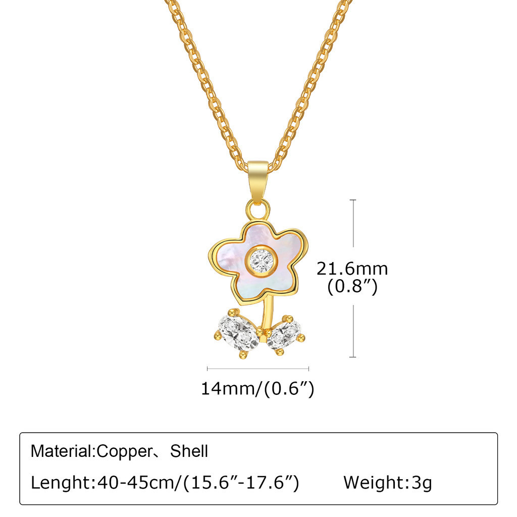 VNOX เครื่องประดับ สร้อยคอทอง 18K จี้เปลือกหอย ประดับเพทาย ลายดอกไม้ สีขาว สไตล์ฝรั่งเศส แฟชั่นเรโทร สําหรับผู้หญิง
