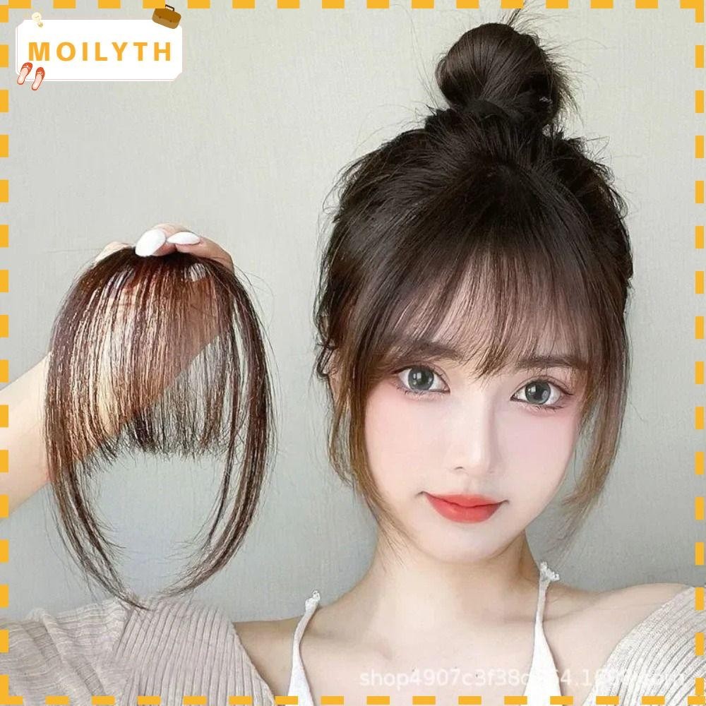 Moilyth ผมหน้าม้าปลอม สังเคราะห์ คลิปธรรมชาติ ผมหน้าม้าปลอม ผมสีน้ําตาล สีดํา เครื่องมือจัดแต่งทรงผม สไตล์ฝรั่งเศส