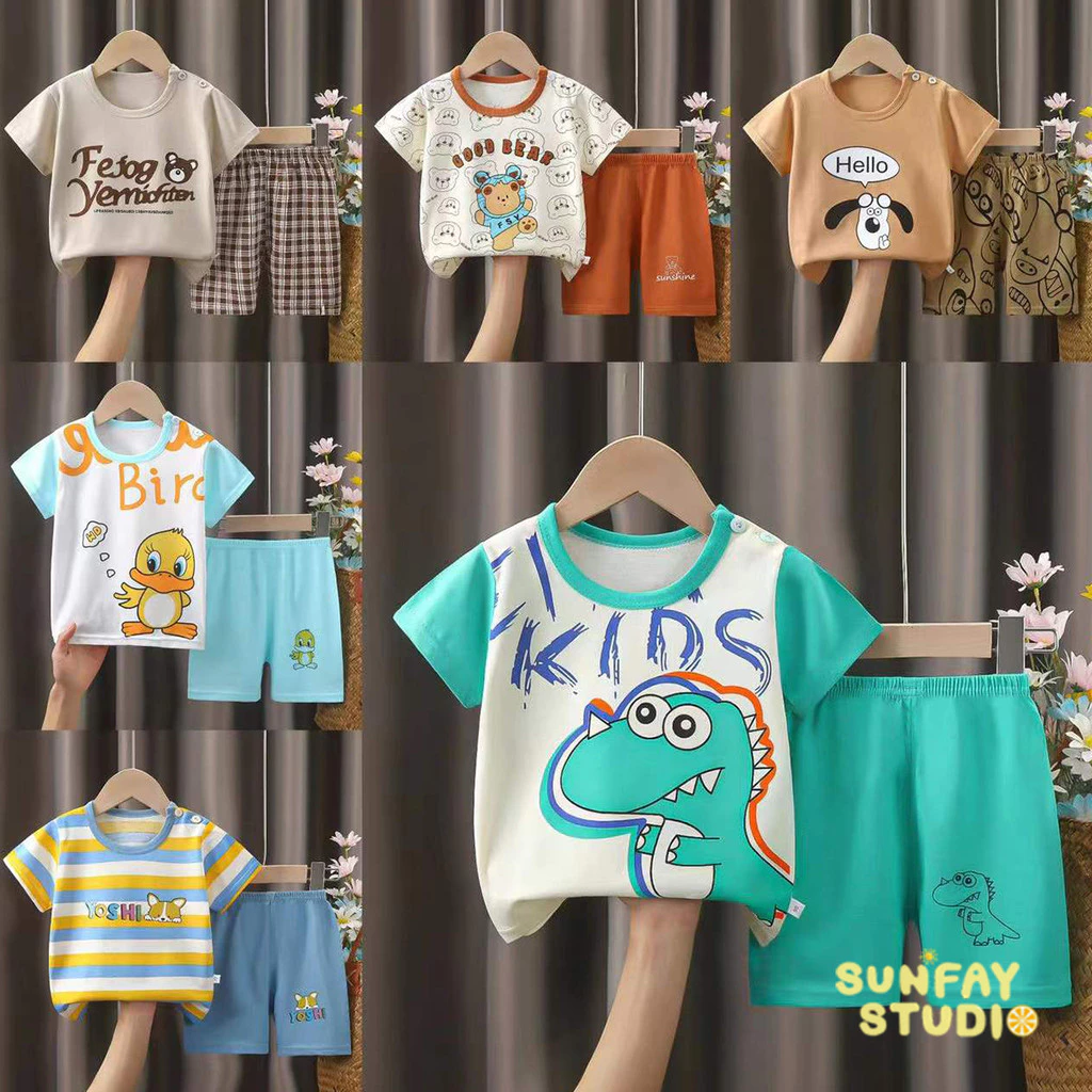 เสื้อผ้าเด็ก เซ็ต2ชิ้น เสื้อยืดเเขนสั้น พร้อมกางเกงลายน่ารักๆ