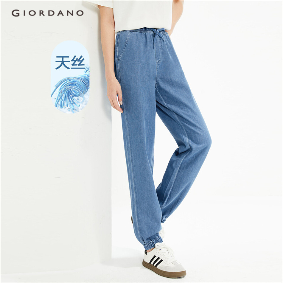 GIORDANO WOMEN Tencel™ drawstring elastic waist denim pants 13414303