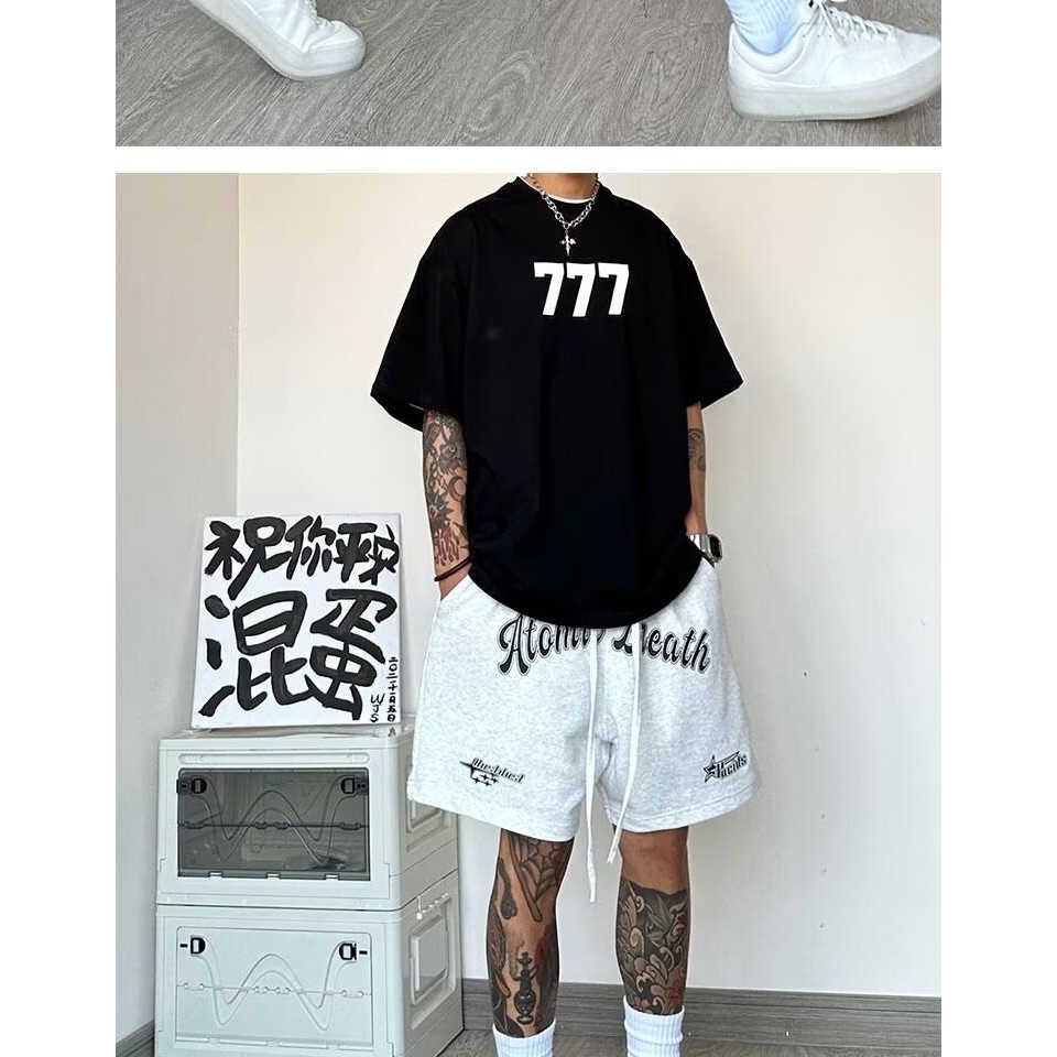 กางเกงวอร์มขาสั้น ขาห้าส่วน ทรงหลวม ขนาดใหญ่ พิมพ์ลายตัวอักษร แฟชั่นสําหรับผู้ชาย ไซซ์ M - 8XL - รูปที่ 5