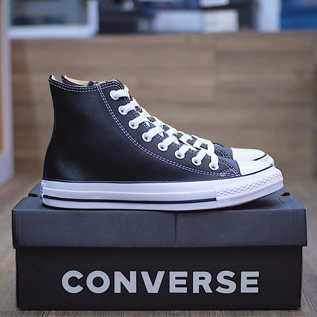 Converse All Star Classic Black White Leather High ลำลอง