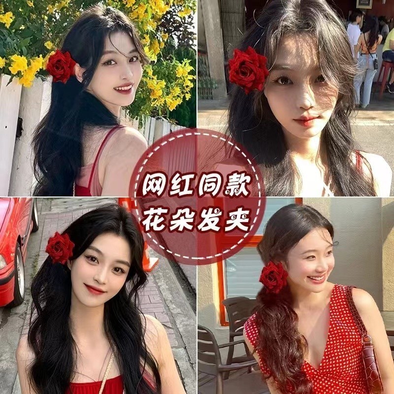 ใหม่ กิ๊บติดผม รูปดอกกุหลาบ หรูหรา สไตล์เกาหลี เครื่องประดับผมหน้าม้า แฟชั่นสําหรับผู้หญิง