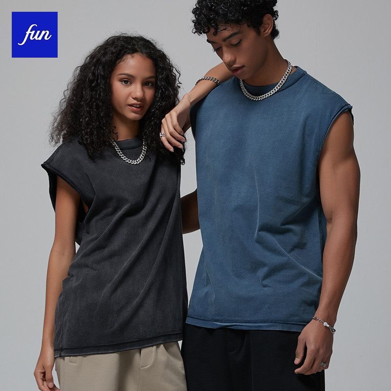 ล้างน้ําเสื้อยืดเสื้อกั๊ก275กรัม32วินาทีที่ถูกอ่านขอบบาติกด้อยเสื้อกั๊กอเมริกันย้อนยุคกีฬาด้านบน
