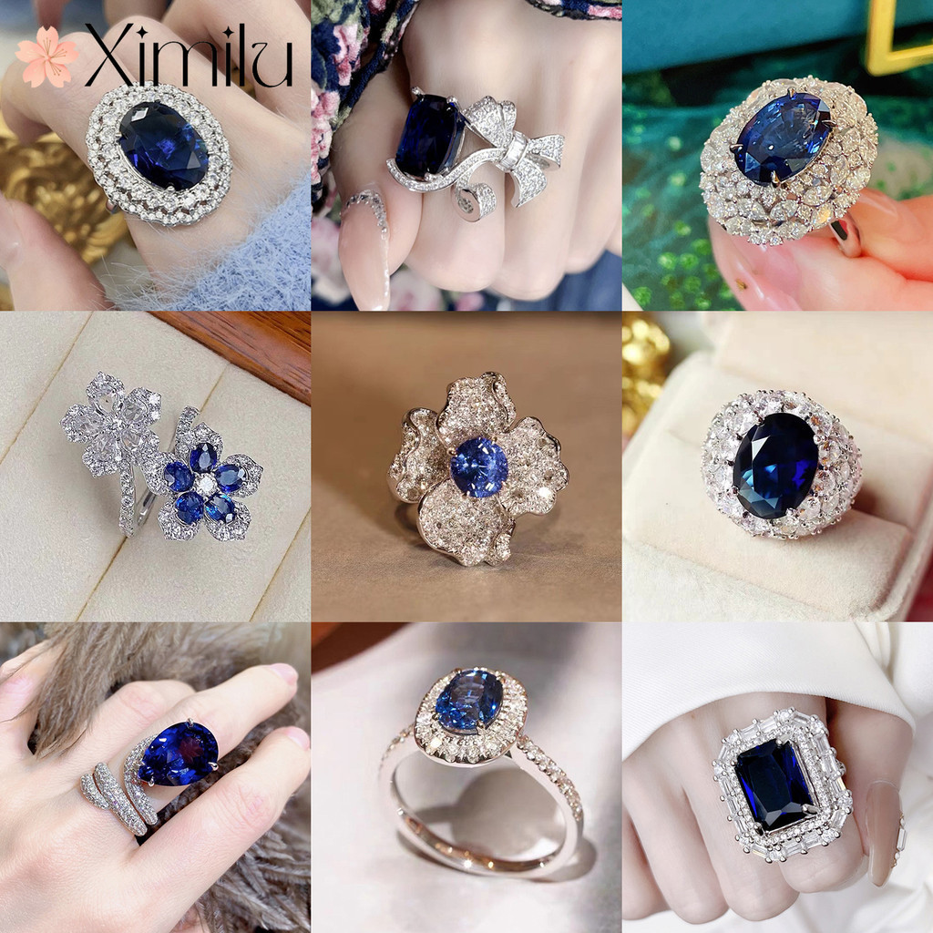 ❤ เครื่องประดับ แหวนไพลิน หรูหรา เข้ากับทุกการแต่งกาย สไตล์ดั้งเดิม สําหรับผู้หญิง