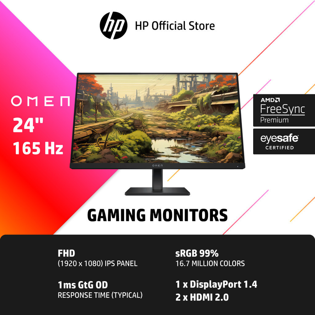 HP Gaming Monitor (OMEN 24) 165HZ FHD IPS 1ms GTG อัตรารีเฟรชสูง สบายตากันแสงสีฟ้า การป้องกันดวงตา จอคอมเล่นเกมส์