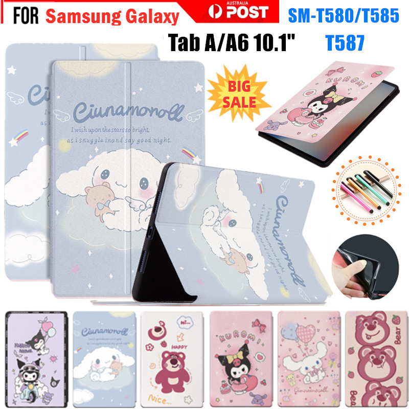 เคสแท็บเล็ตหนัง กันกระแทก ลายการ์ตูนหมีสตรอเบอร์รี่น่ารัก พร้อมขาตั้ง สําหรับ Samsung Galaxy Tab A A6 10.1 2016 SM-T580 SM-T585