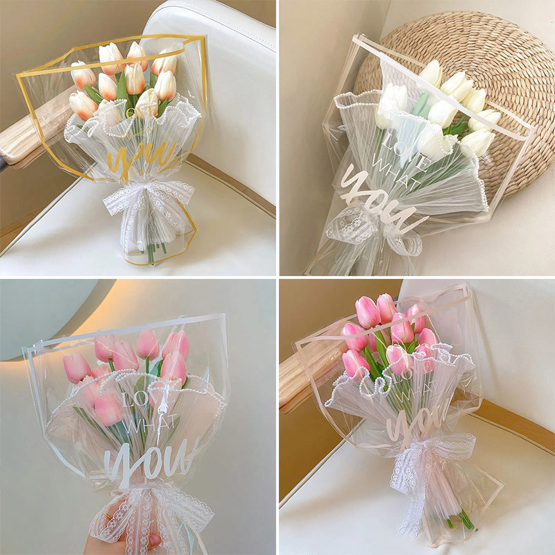 Ins กระดาษห่อช่อดอกไม้ กันน้ํา เรียบง่าย ใส บรรจุช่อดอกไม้ กระดาษ ของขวัญวันแม่