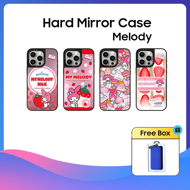 SANRIO Casetify เคสโทรศัพท์มือถือ PC แข็ง แบบกระจก พลาสติก ลายตัวละคร My Melody Strawberry สําหรับ iPhone 11 12 13 14 15 Plus Pro Max