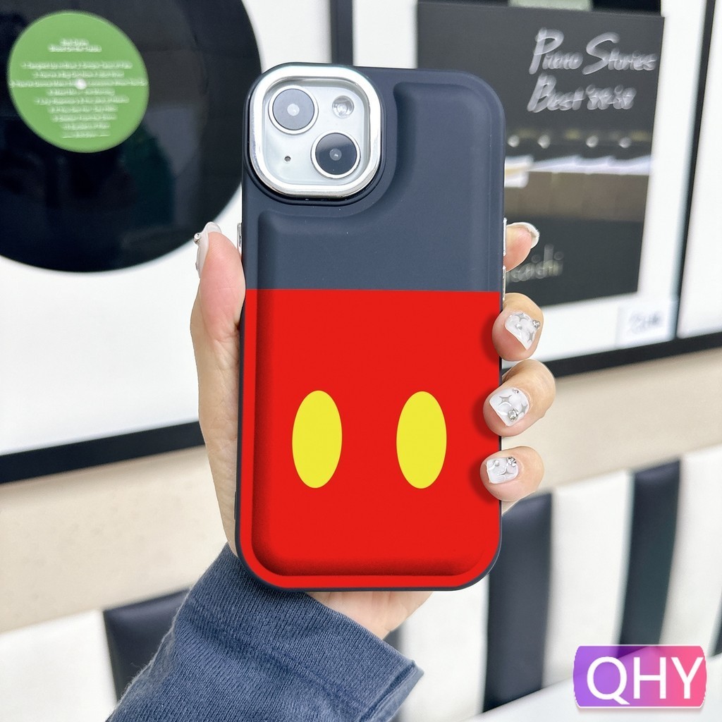 Qhy - เคสโทรศัพท์มือถือ กันกระแทก ลายการ์ตูน สีดํา สีแดง สําหรับ iphone 15 14 7 8 plus xs XR 11 12 13 pro max