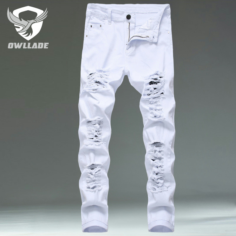 Eaglade Ripped Skinny Slim Fit Jeans for Men 499 สีขาวยืด
