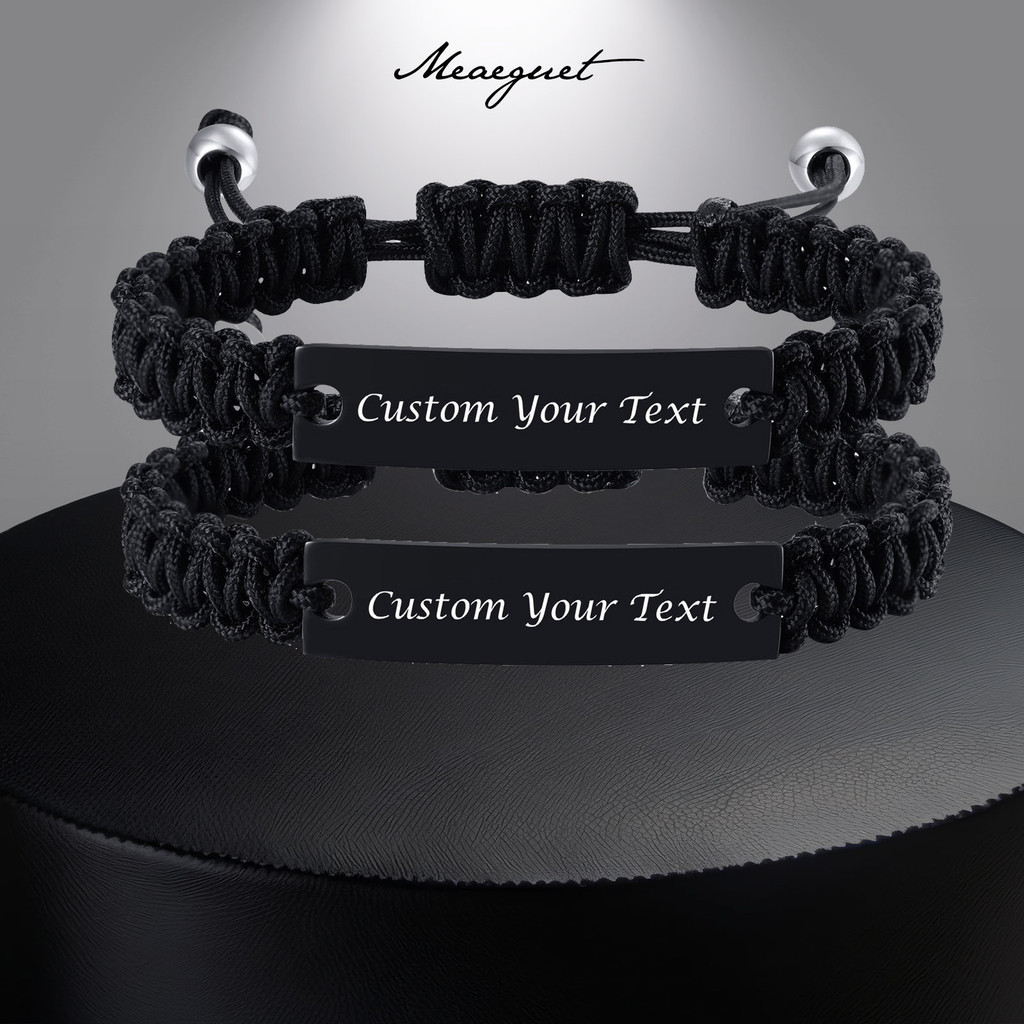 Meaeguet ปรับแต่งมิตรภาพสร้อยข้อมือถักชื่อที่กําหนดเองสัญญาคําคู่ของขวัญเครื่องประดับ Handmade เชือกถักสร้อยข้อมือปรับ