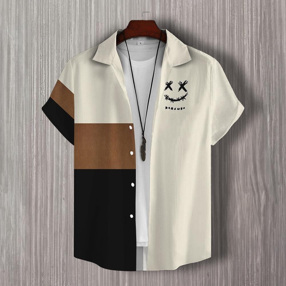 เสื้อเชิ้ตแขนสั้น คอปก พิมพ์ลาย Songkran 3 มิติ ขนาดใหญ่ แบบเรียบง่าย แฟชั่นฤดูร้อน สไตล์สตรีท สําหรับผู้ชาย