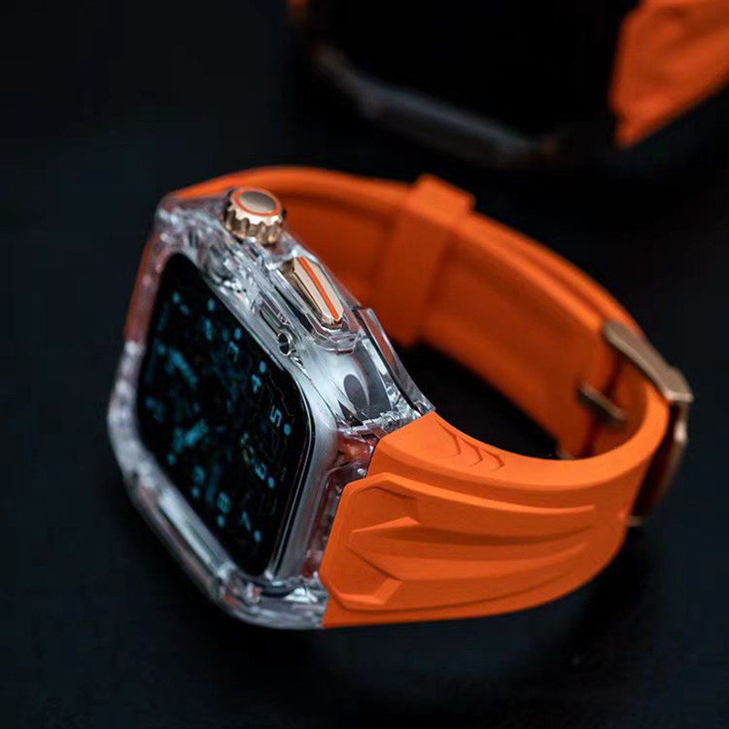 สายนาฬิกาข้อมือยาง แบบใส ดัดแปลง พร้อมเคส สําหรับ iWatch Ultra 9 8 7 49 มม. 44 มม. 45 มม. iWatch Series 6 5 4 SE
