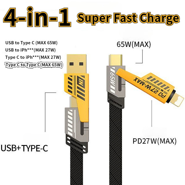 สายชาร์จ USB C PD 65W Type C เป็น Type C แบบโลหะถัก ชาร์จเร็วมาก 4 in 1