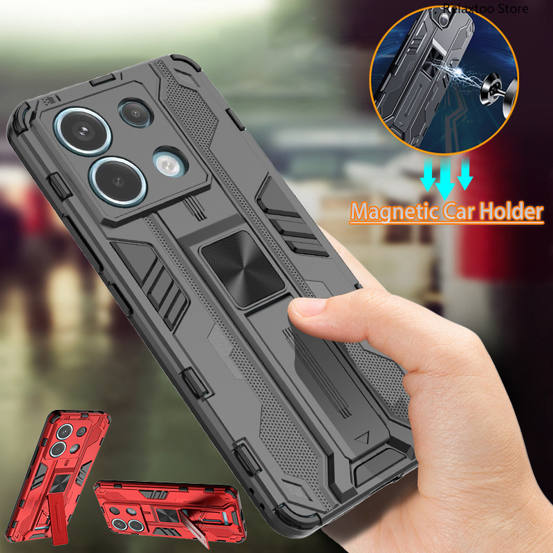 สําหรับ Redmi Note14/Note13/Note13 Pro Plus/Note14 Pro Plus 4G 5G เกราะกันกระแทก ขาตั้งแม่เหล็ก เคสโทรศัพท์แข็ง ปกป้องฝาหลัง