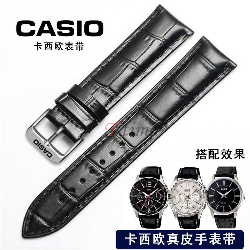 สายนาฬิกาข้อมือ หนังวัวแท้ หัวเข็มขัด สําหรับ Casio MTP1375 1183 1303 1370 1384 18 มม. 19 มม. 20 มม. 21 มม. 22 มม. 24 มม.