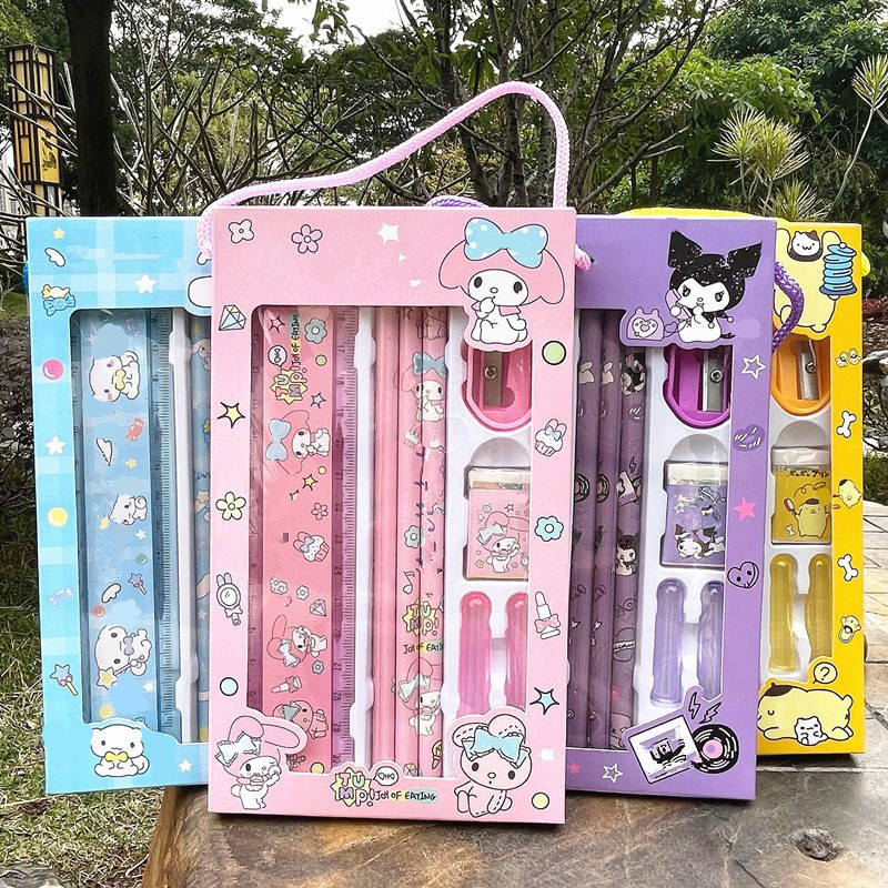 ชุดเครื่องเขียน ไม้บรรทัด ดินสอ ลายการ์ตูน kuromi melody Cinnamoroll สร้างสรรค์ สําหรับเด็กอนุบาล ของขวัญ รางวัลวันเกิด