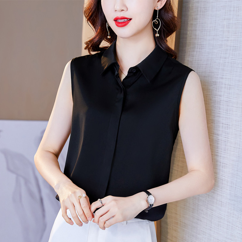 เสื้อยืดแขนกุด ผ้าซาติน ระดับไฮเอนด์ หรูหรา แบบมืออาชีพ