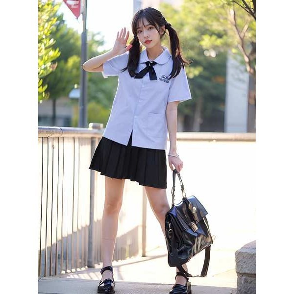 เสื้อนักเรียนหญิงม ปลาย เสื้อนักเรียนตราสมอ ชุดนักเรียนสไตล์วิทยาลัยไทยเสื้อเชิ้ตแขนสั้นฤดูร้อนของผู้หญิงอุปกรณ์โรงเรียน JK Uniform กระโปรงจีบชุดจบการศึกษาระดับมัธยมต้นและมัธยมปลาย