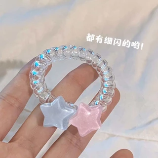 สร้อยข้อมือ ยางรัดผม รูปดาวห้าแฉก ขนาดเล็ก สําหรับแฟนสาว สีฟ้า สีชมพู ดาว กิ๊บติดผม