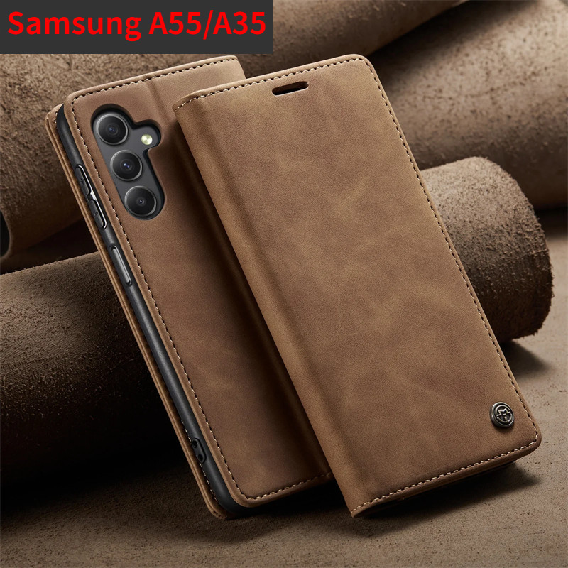 SAMSUNG ปลอกสําหรับSamsung Galaxy A55 A56 A26 A36 A35 5G 2024 เคสโทรศัพท์Retroกระเป๋าหนังหรูหราแม่เหล็กผู้ถือบัตรสําหรับSamsungA55 A16 A35 A54 A25 A15 A24 กระเป๋าสตางค์ฝาครอบ