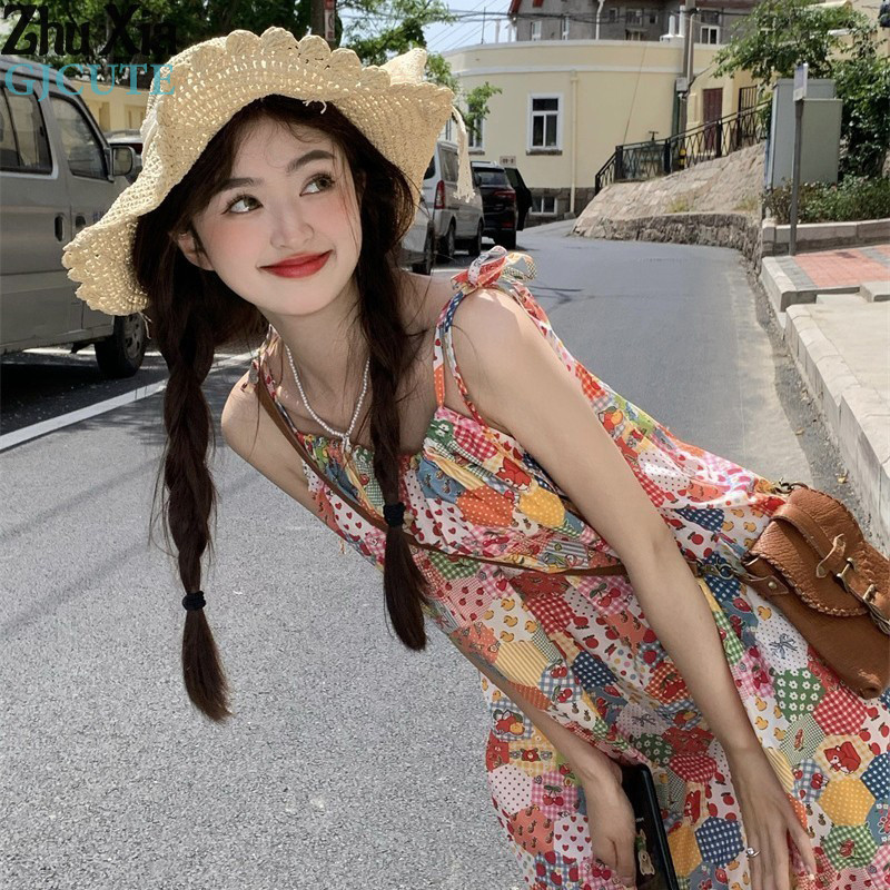 Gjcute ชุดเดรส สลิปออน พิมพ์ลายดอกไม้ ป่า ชายหาด ฤดูร้อน สําหรับผู้หญิง WTD