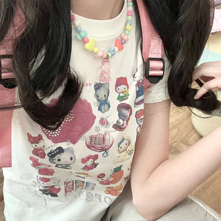 (จัดส่งตลอด 24 ชั่วโมง）Angle Official เสื้อยืดผู้หญิงฤดูร้อน ลุคหวานน่ารัก ทรงโอเวอร์ไซส์ สไตล์เกาหลี เข้ากับทุกชุด C23