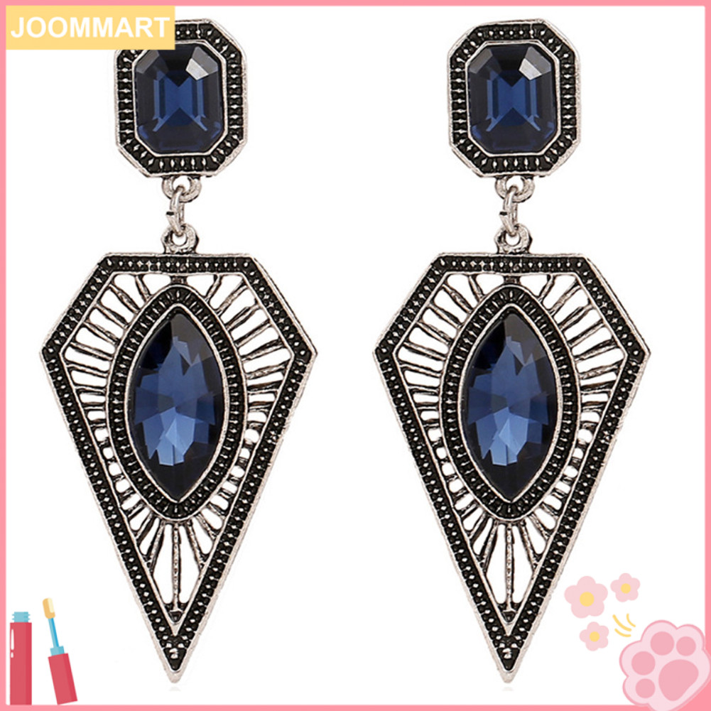 [Jm] Vintage Women Hollow Triangle Faux Sapphire ต่างหูเครื่องประดับงานแต่งงาน