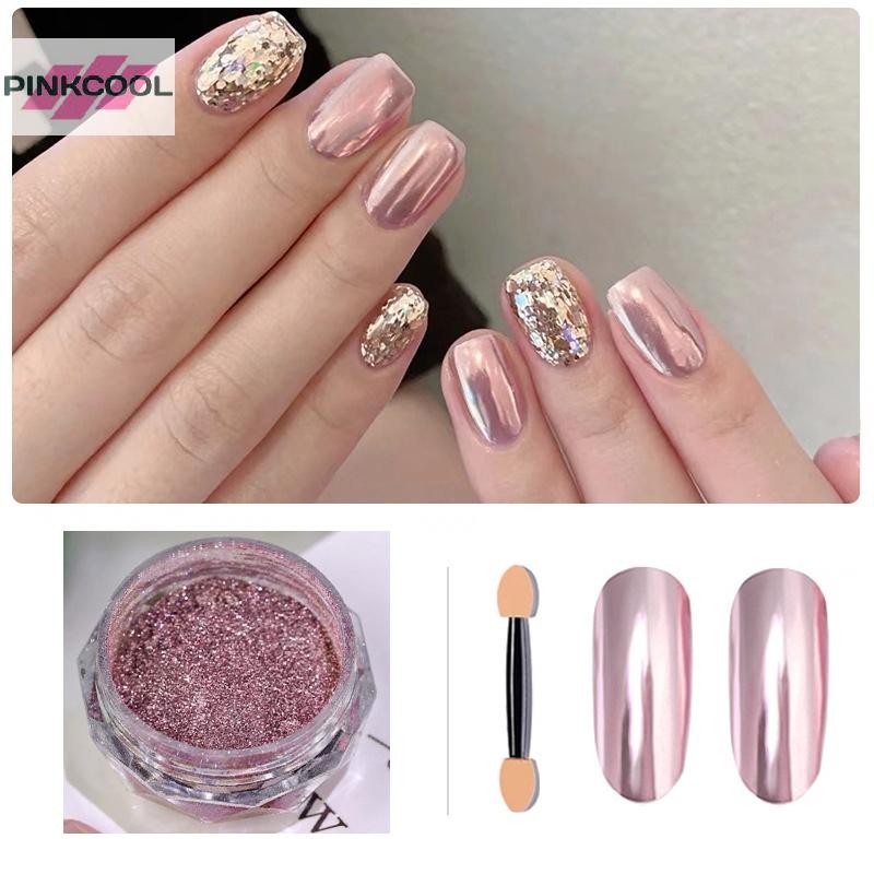 PINKCOOL 1 กล่อง เล็บกระจกเลื่อมสีทึบ สําหรับตกแต่งเล็บ DIY