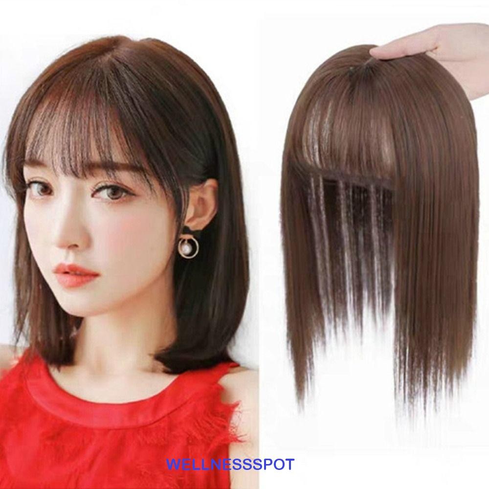 Wellnessspot 3D Air Bangs วิกผมปิดสีดําเปลี่ยนธรรมชาติ Toupee ฝาครอบผมสีขาวทนความร้อนเส้นใยเพิ่มปริมาณผมผู้หญิง Fringe ตรง Bangs