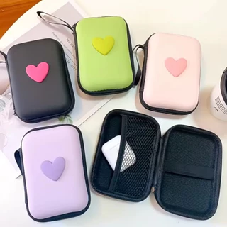 กระเป๋าเก็บของเดินทางรูปหัวใจ 3 มิติ เคสชาร์จแบบพกพา USB กล่องจัดระเบียบสายเคเบิลข้อมูลหูฟังหูฟังแบบสี่เหลี่ยมมีซิป