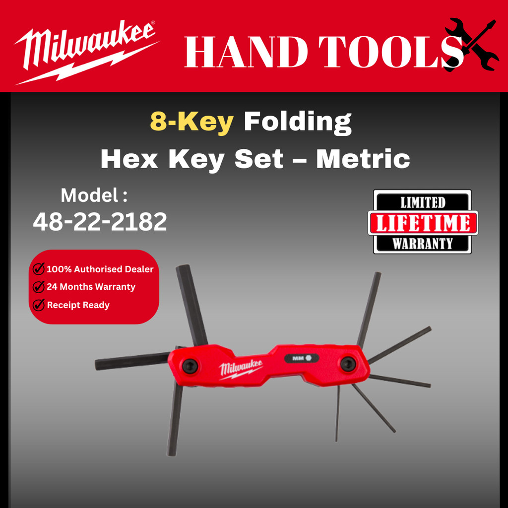 Milwaukee Allen Key / 48-22-222182 / 8 Key Folding Hex Key Set / 1.5mm 8mm / Allan Key Set