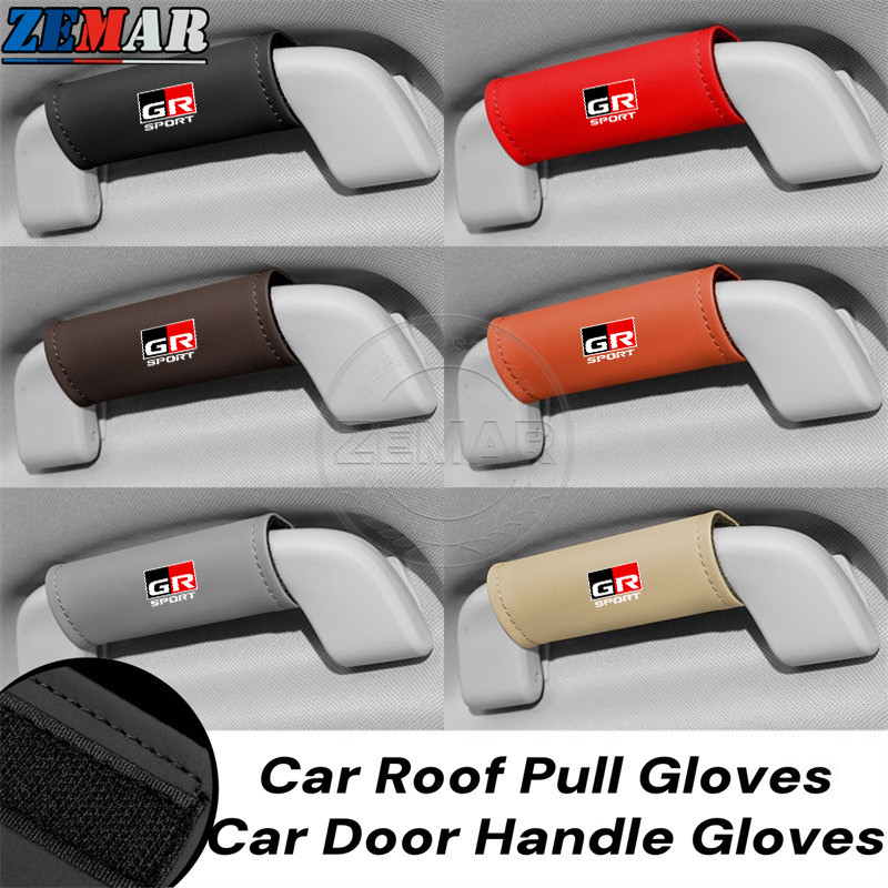 Toyota GR Sport เครื่องหนัง ถุงมือมือจับประตูรถยนต์ ถุงมือดึงหลังคา แขนมือจับป้องกันแขน ป้องกันมือจับประตูด้านใน สําหรับ Toyota Prius Fortuner Corolla Cross CHR Camry Wish Vios Veloz Estima Sienta Yaris Ativ Altis Hilux Revo bZ4X Hiace
