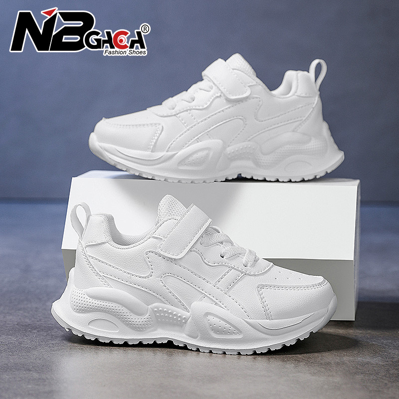 รองเท้ากีฬา รองเท้าวิ่งลําลอง ผ้าตาข่าย ระบายอากาศได้ดี สีขาว สําหรับเด็กนักเรียนชาย และหญิง ใช้งานกลางแจ้ง