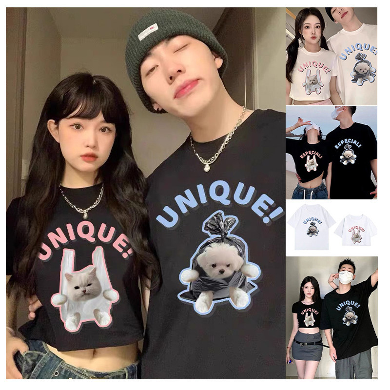 [ส่งจากโรงงาน]ออก24ชั่วโมง OOOK เสื้อยืดคู่รัก เสื้อยืดคู่รักสไตล์เกาหลี น่ารักและหวาน ลำลอง ทันสมัย ​​และเรียบง่าย