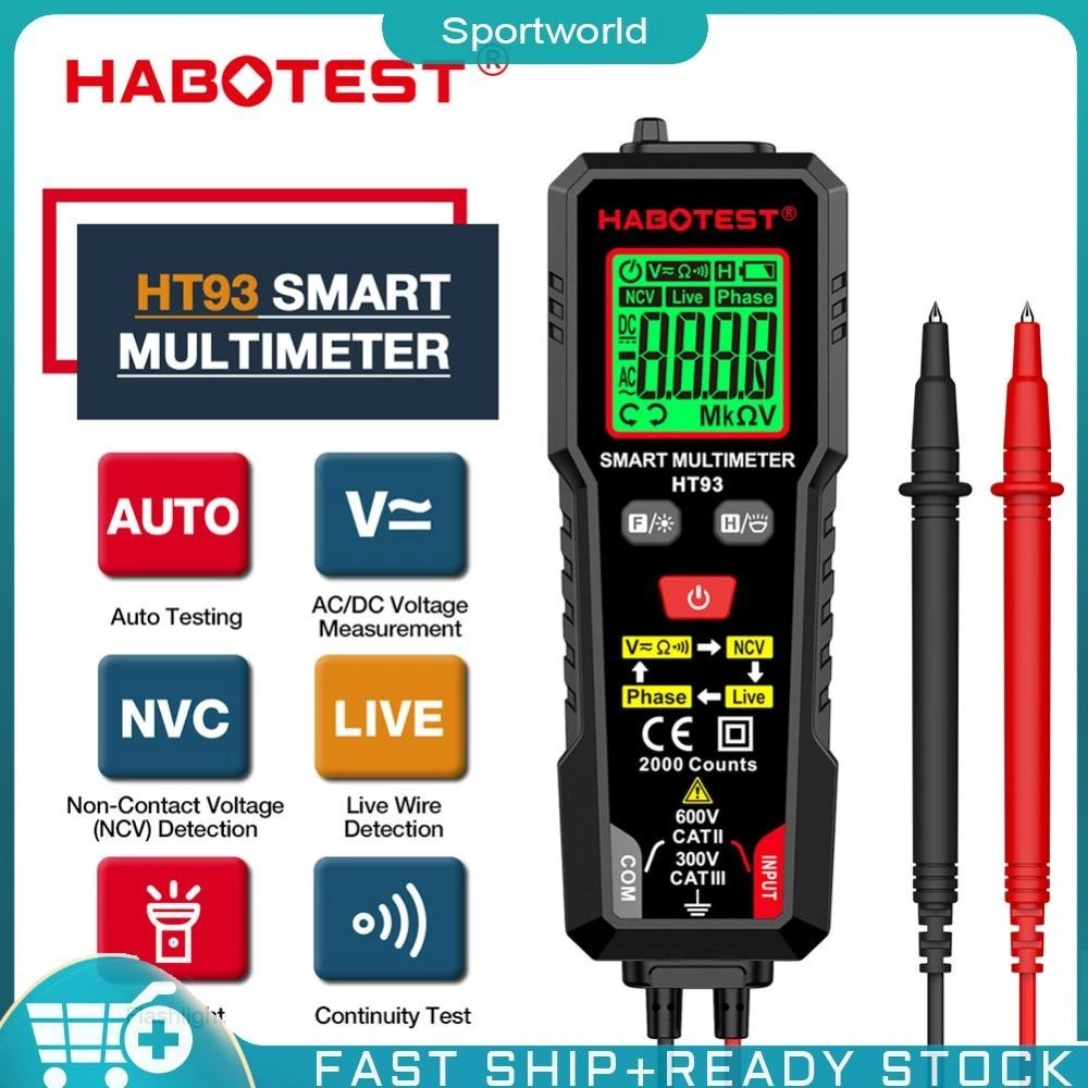 สต็อกพร้อมในกรุงเทพ🚚 Habotest HT93 มัลติมิเตอร์ดิจิทัล AC DC วัดแรงดันไฟฟ้าอัตโนมัติ นับ 2000 โอห์ม แอมมิเตอร์ แบบมือถือ True-RMS Autorange แบบพกพา NCV โวลต์มิเตอร์แอ