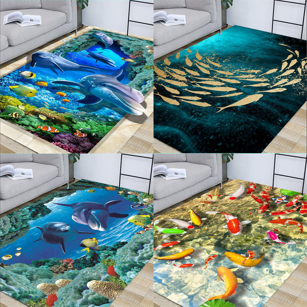 พรมปูพื้นโซฟา ลายปลาโลมา 3D กันน้ํา 80*120 ซม. 80*160 ซม. 50*80 ซม. 40*60 สําหรับห้องนอน ห้องนั่งเล่น