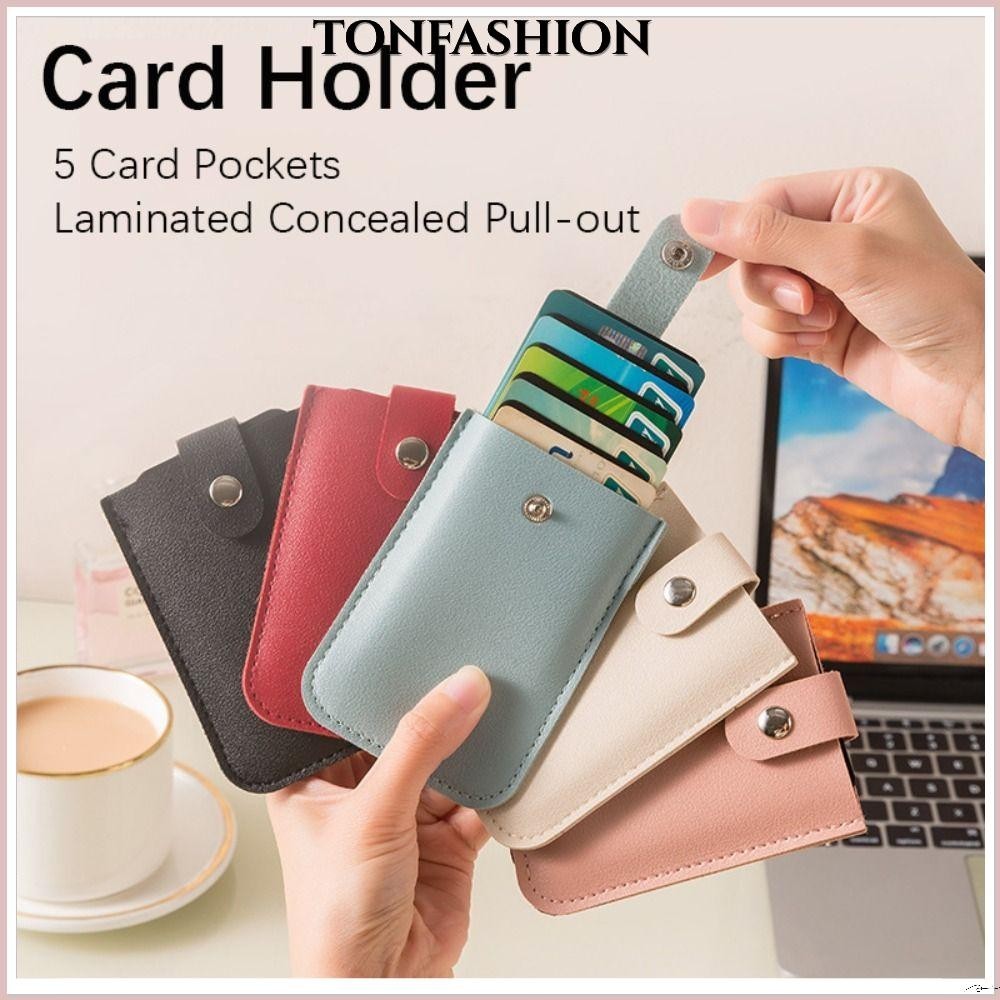 Tonfashion กระเป๋าสตางค์หนัง PU ใบสั้น ใส่บัตรประจําตัว 5 ช่อง บาง ลามิเนต แนวธุรกิจ สําหรับผู้ชาย