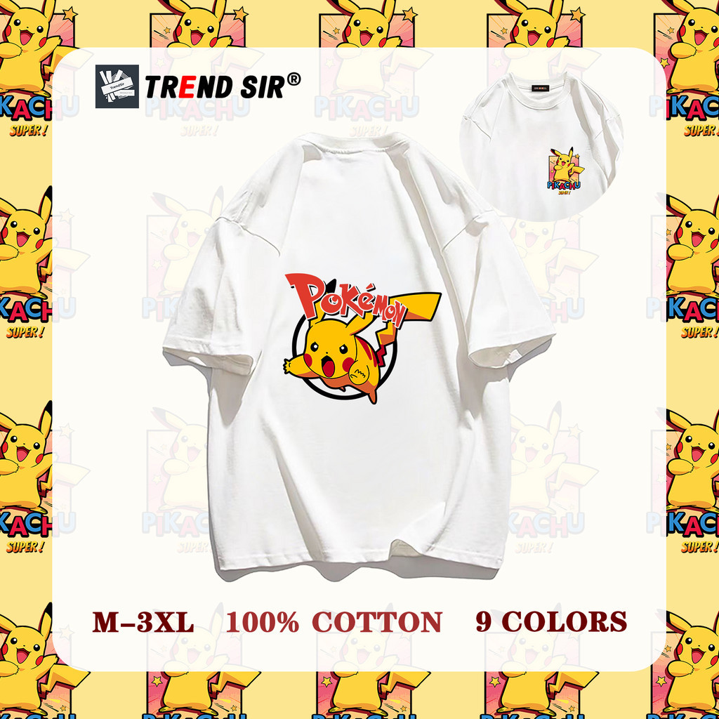 TrendSir พร้อมส่ง เสื้อยืดแขนสั้น เสื้อยืด summer 100|% cotton Pokemon 9สี M-3XL
