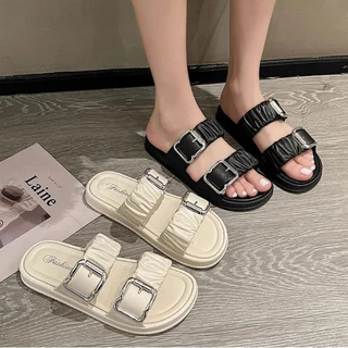 รองเท้าเเตะแบบสวม แต่งเข็มขัดคาด ทรงสวยเท้าเรียว พื้นนุ่ม ใส่สบาย แฟชั่นผู้หญิง