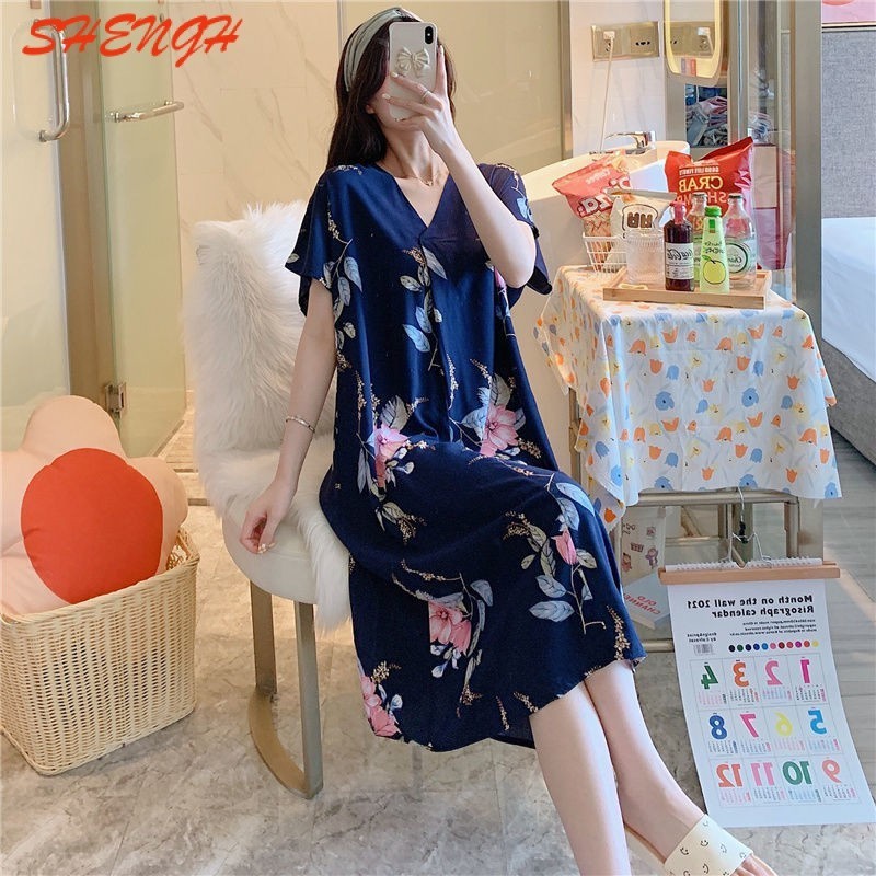 Shengh 45-80 กก. Universal ขนาดราตรีผ้าฝ้ายผ้าไหม nightwear ฤดูร้อน plus ขนาดชุดนอนชุดเสื้อผ้า pijamas ผู้หญิงชุดนอนผู้หญิง nightdress
