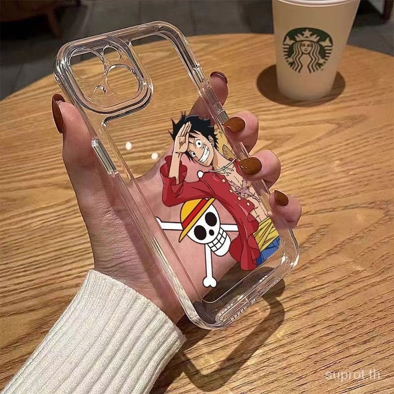 เคสโทรศัพท์มือถือใส แบบนิ่ม ลายการ์ตูนลูฟี่ กันกระแทก สําหรับ iPhone 12 Pro Max 15 Pro Max 14 13 Pro Max 11 8 Plus XR XS Max 7 Plus 14plus 15pro 15plus