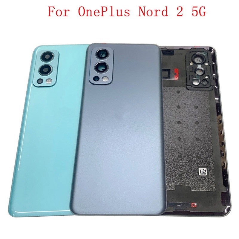 ฝาครอบแบตเตอรี่ด้านหลังประตูสําหรับ OnePlus Nord 2 5G DN2101 DN2103 ปกหลังพร้อมกรอบกล้องเลนส์โลโก้อะ