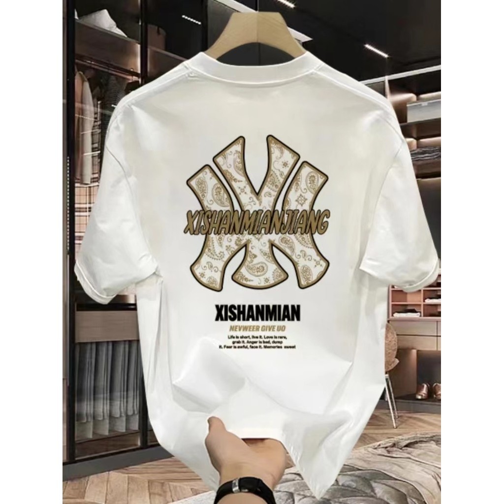 เสื้อยืดแขนสั้นลําลอง ผ้าฝ้าย ทรงหลวม พิมพ์ลาย สไตล์อเมริกัน สําหรับผู้ชาย ไซซ์ M - 5XL