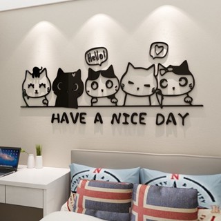 สติกเกอร์แมวน่ารักสร้างสรรค์ห้องนั่งเล่นห้องนอนตกแต่งพื้นหลั…