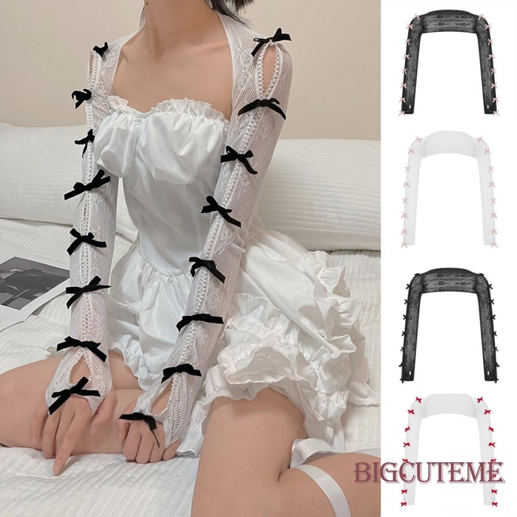 []-เสื้อคาร์ดิแกน ลูกไม้ เปิดด้านหน้า พร้อมรูนิ้วมือ สําหรับผู้หญิง