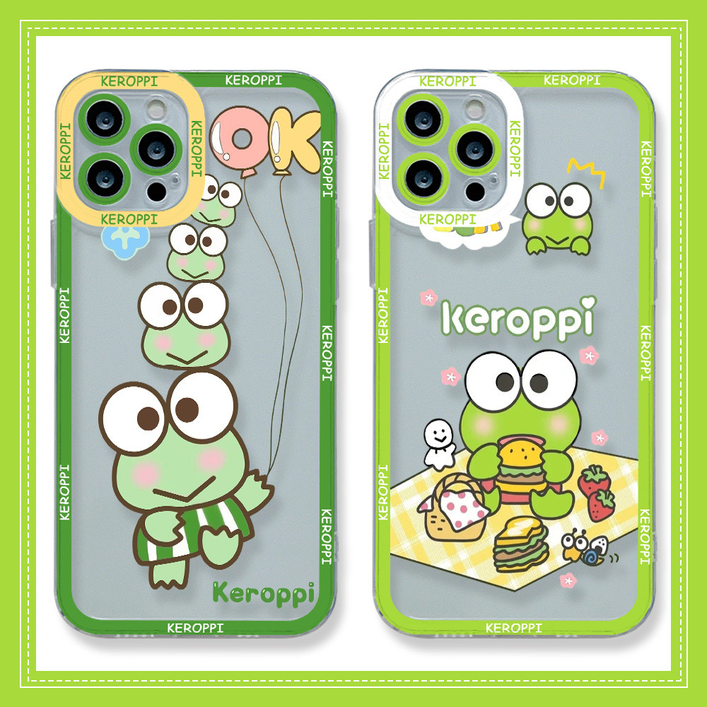 เคสโทรศัพท์มือถือแบบนิ่ม ใส กันรอยเลนส์กล้อง ลายการ์ตูนกบ Keroppi สําหรับ iPhone 15 14 13 12 Mini 11 Pro Max X XS XR XSMAX 8 7 Plus SE2020