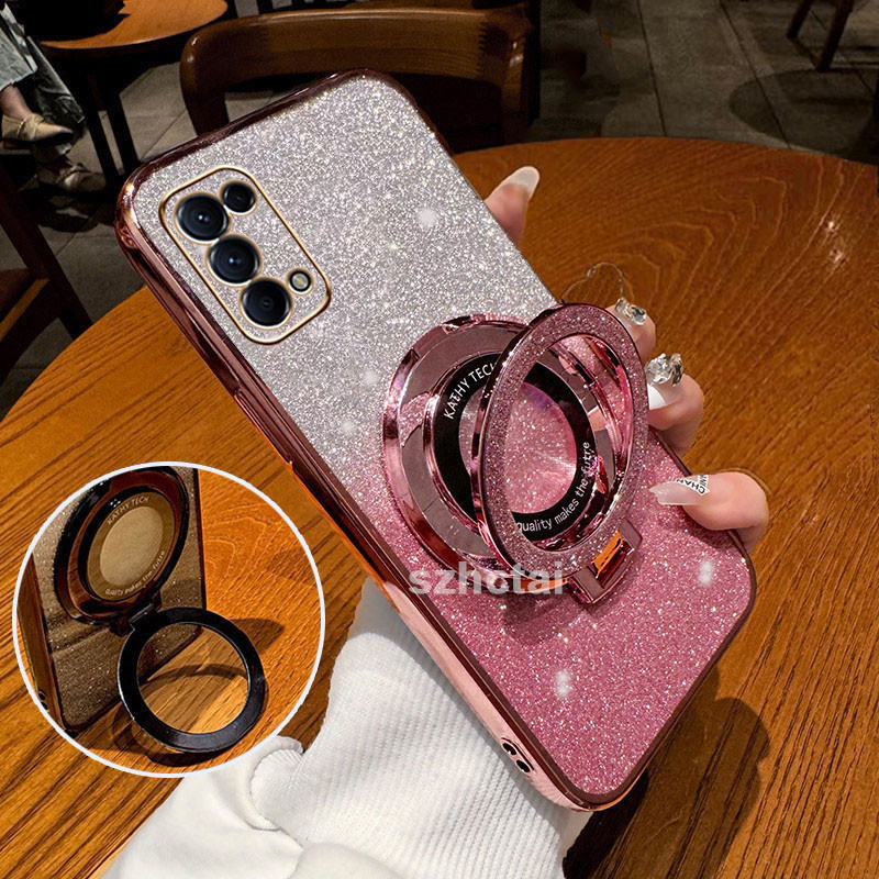 เคส OPPO RENO 4 RENO 5 RENO 5K ใหม่ เคสโทรศัพท์มือถือแบบใส แต่งกลิตเตอร์ พร้อมตัวดูดแม่เหล็ก สําหรับ OPPO RENO 4 RENO 5 RENO 5K