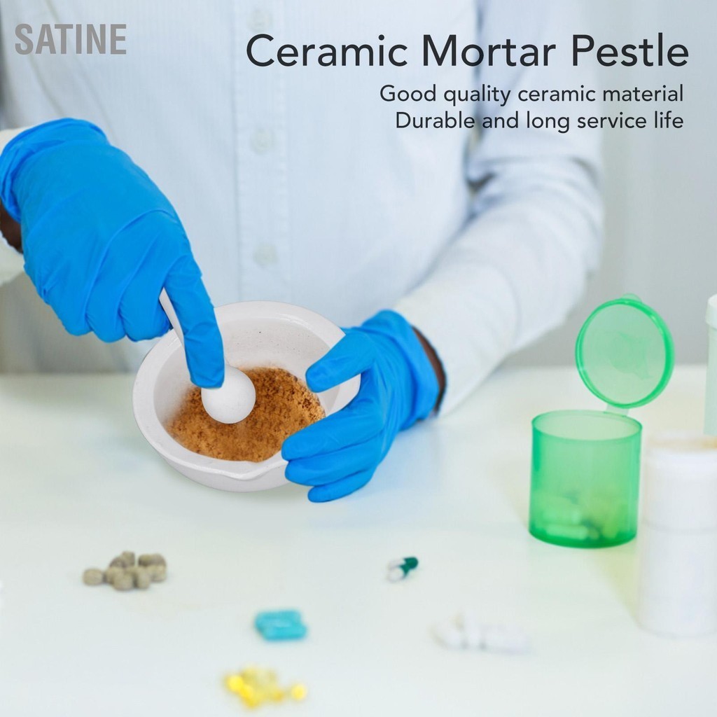 SaTine 5 ชุดเซรามิค Mortar Pestle เคมีทนความร้อนอุปกรณ์ห้องปฏิบัติการวิทยาศาสตร์ 100mL